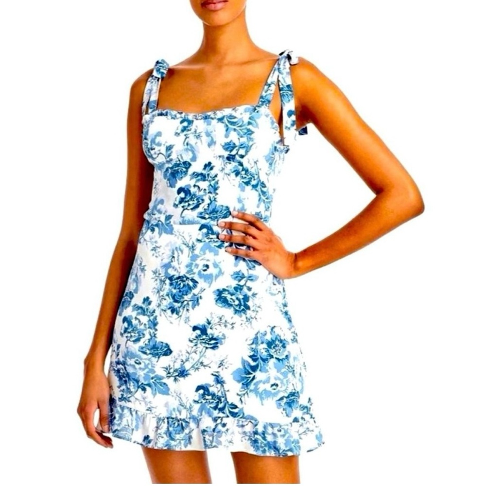 ๐ฉตHOST PICK๐ฉต- Aqua- Blue Floral Ruffle Mini Dress. - Picture 1 of 6
